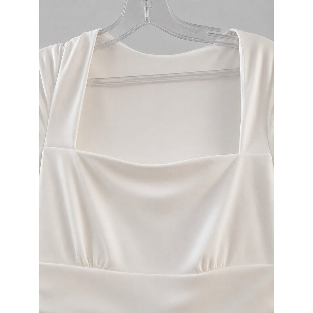 White Square-Neck Short Dress Minimalist Capsule Preppy - Picture 5 of 9